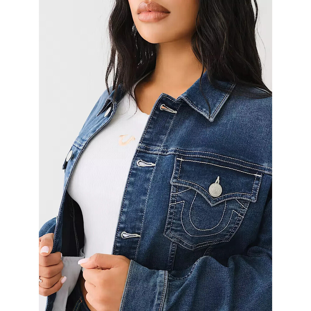 NEW True Religion Women's XL Printed Oversized Denim Jacket NWT $179 - Picture 3 of 3